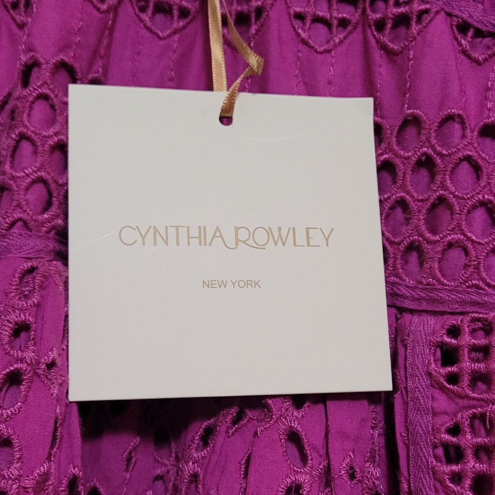 Cynthia Rowley Magenta Eyelet Puff Sleeve Dress - Size 2 - Picture 2 of 5